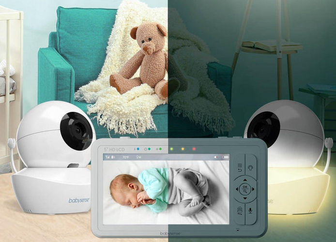 Babysense Full HD Split-Screen Baby Monitor with 2 PTZ Cameras